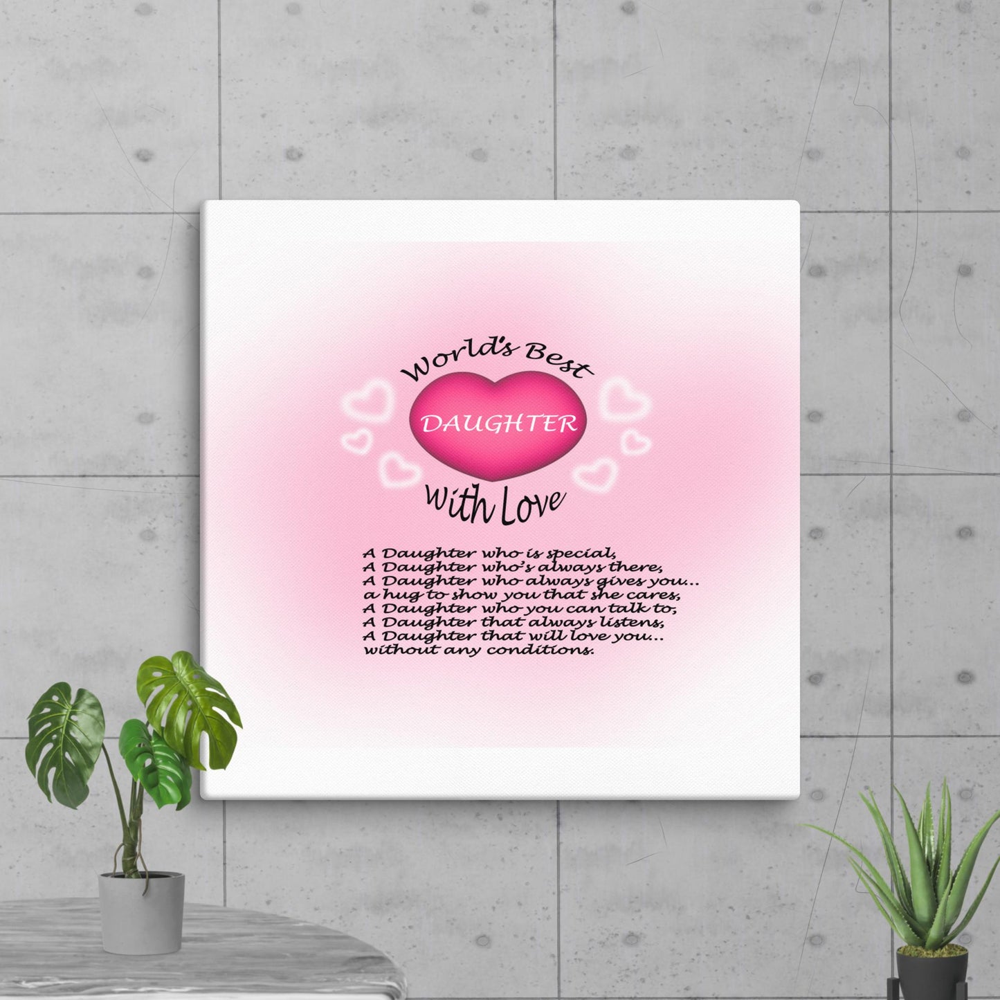 Daughter Heart and Message Canvas Gift